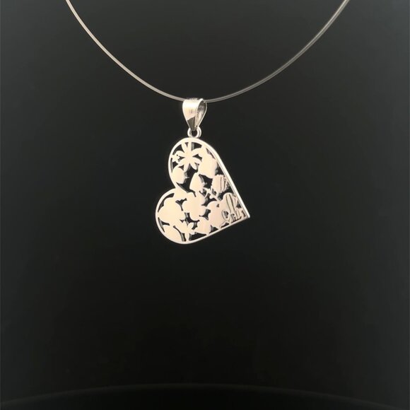 925 Sterling Silver Pendant Heart  Flower - Picture 4 of 7
